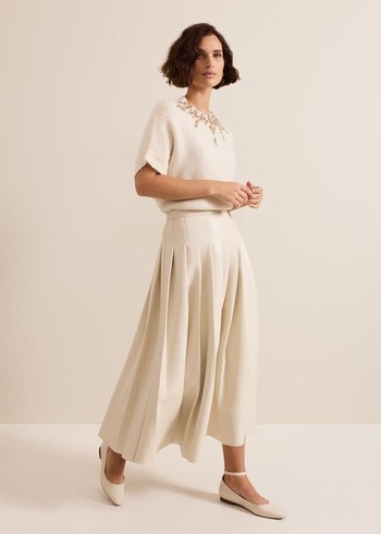 Phase Eight Susie Cream Pu Pleated Skirts Cream Canada | WZFIHY-296